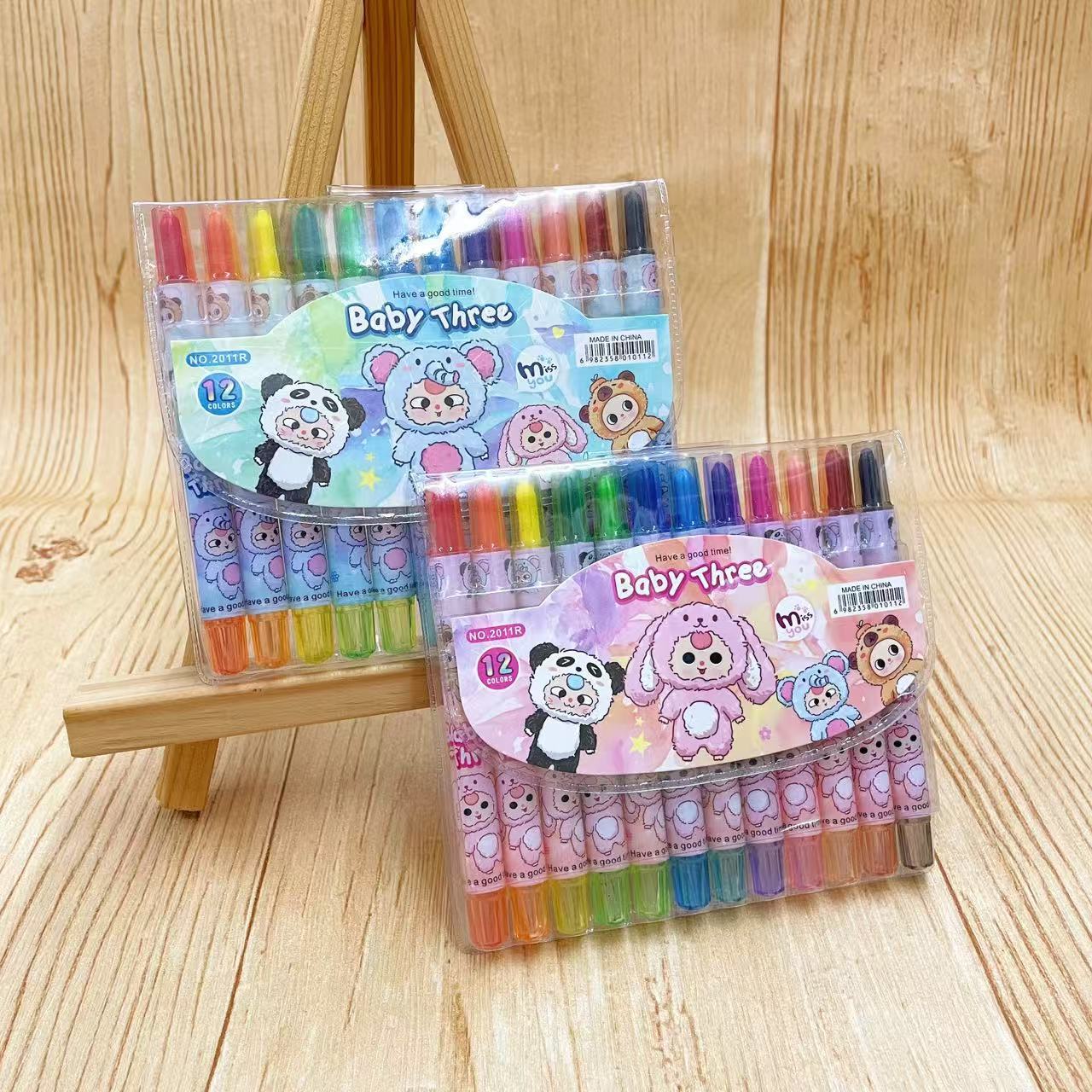 Cartoon Cute 12/18/24 Color Rotating Crayons Creative Painting Stationery Kindergarten Children's Short Crayons