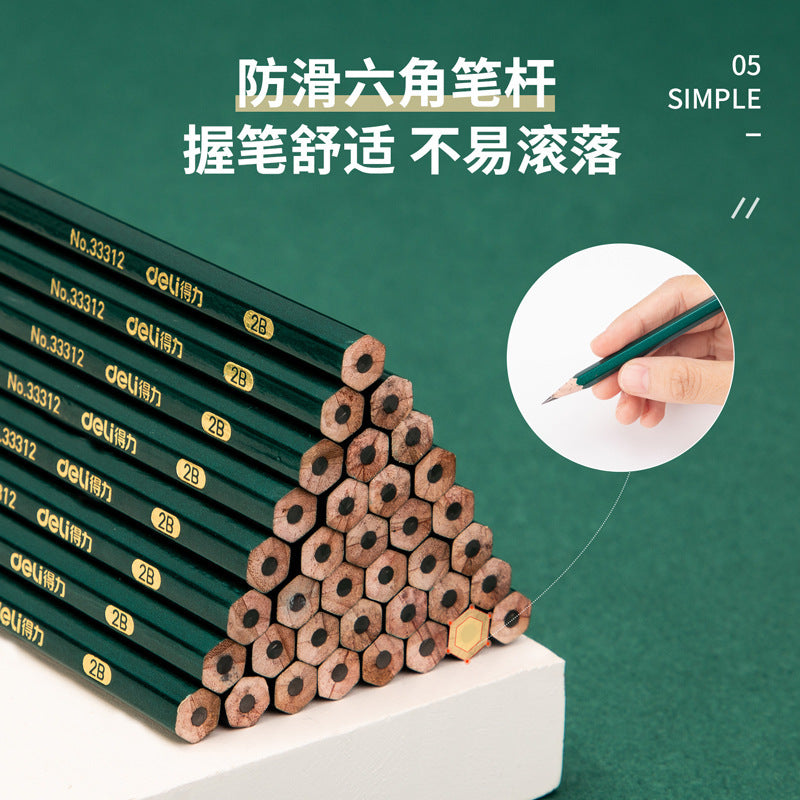 Deli 33311 Pencil 2B/Hb Primary School Student Writing Hexagonal Pole Exam Sketch Pen 10 Pieces Kidsren's Stationery Supplies