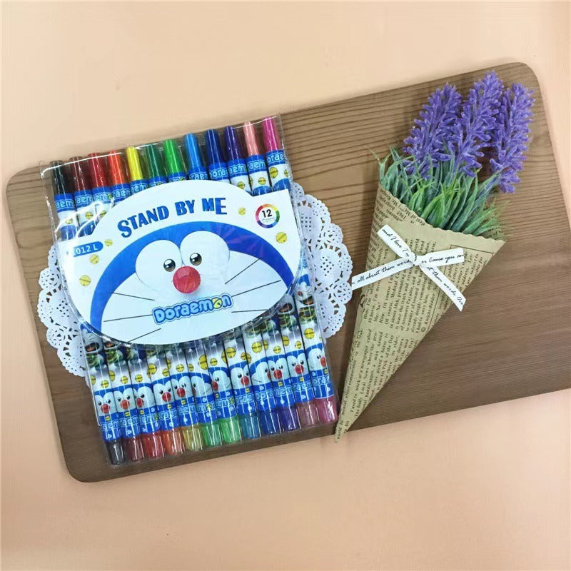 1012 cartoon cute 12 color rotating crayon creative painting stationery kindergarten children long crayons