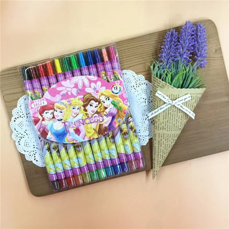 1012 cartoon cute 12 color rotating crayon creative painting stationery kindergarten children long crayons