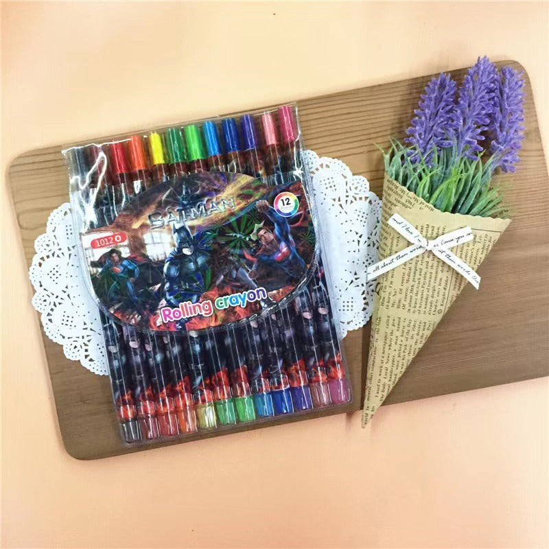 1012 cartoon cute 12 color rotating crayon creative painting stationery kindergarten children long crayons