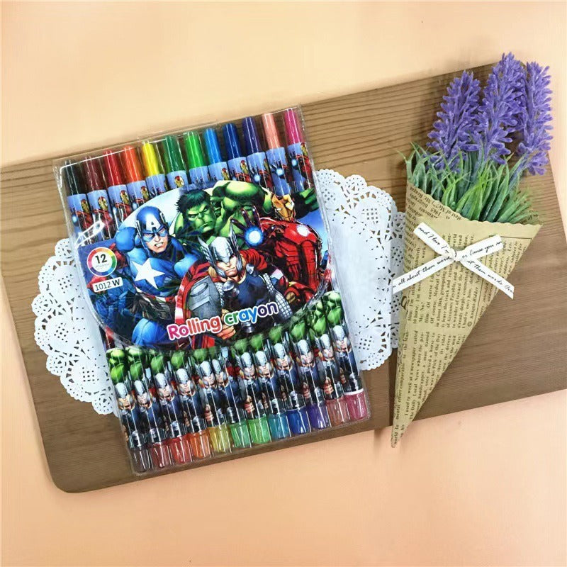 1012 cartoon cute 12 color rotating crayon creative painting stationery kindergarten children long crayons
