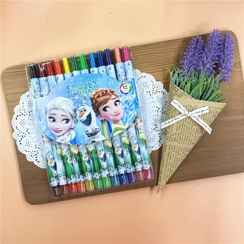 1012 cartoon cute 12 color rotating crayon creative painting stationery kindergarten children long crayons