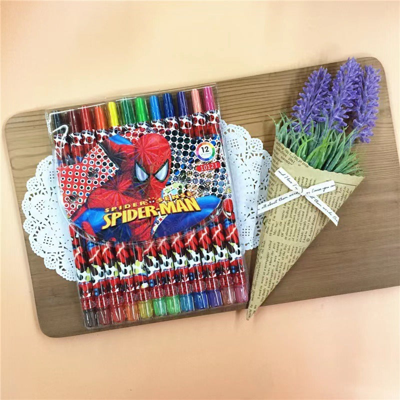 1012 cartoon cute 12 color rotating crayon creative painting stationery kindergarten children long crayons