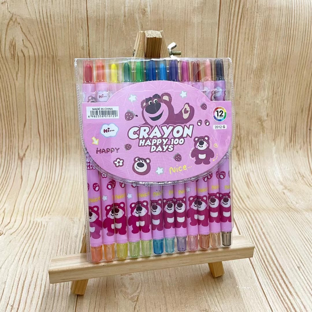 1012 cartoon cute 12 color rotating crayon creative painting stationery kindergarten children long crayons