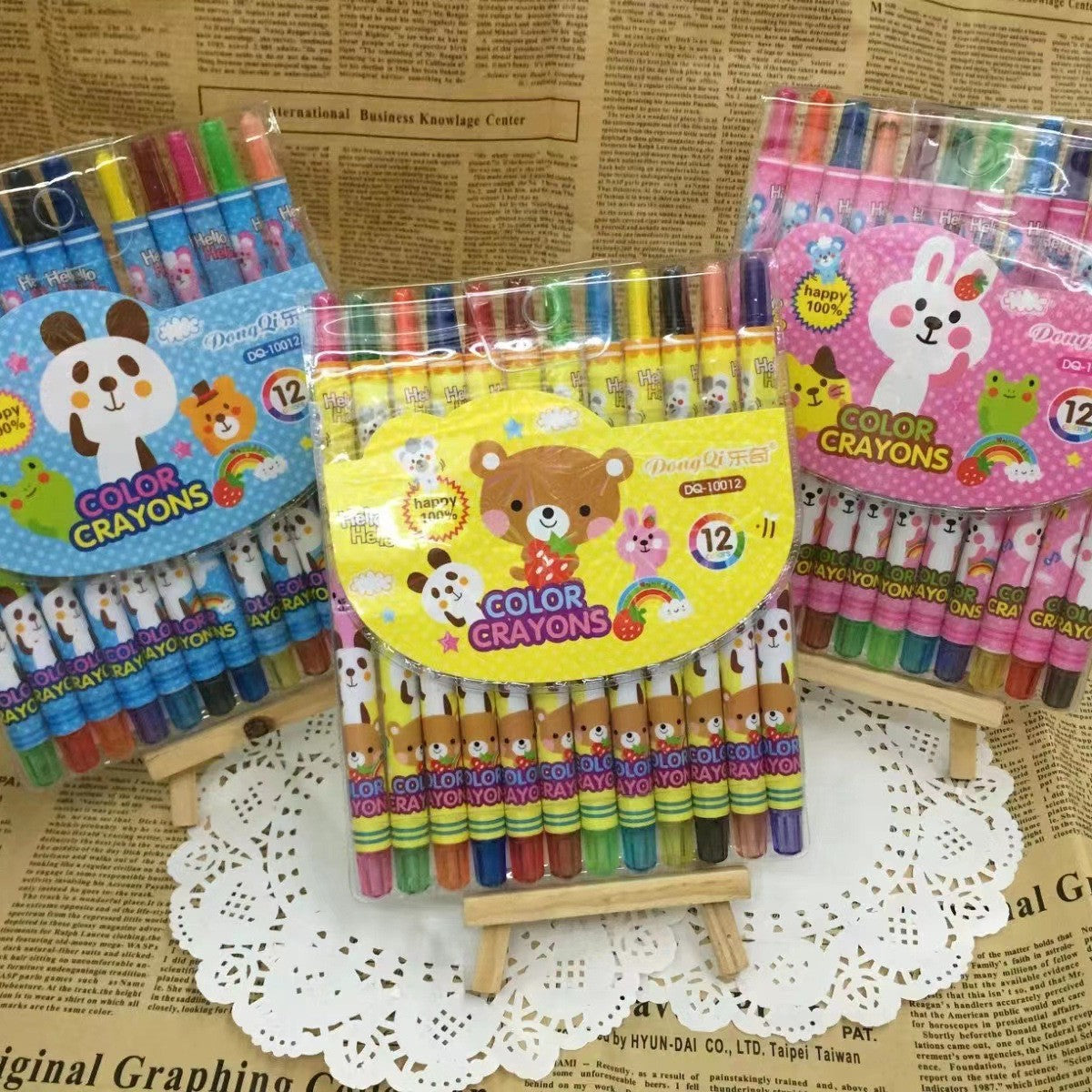 1012 cartoon cute 12 color rotating crayon creative painting stationery kindergarten children long crayons