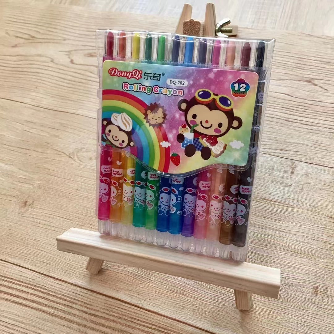 1012 cartoon cute 12 color rotating crayon creative painting stationery kindergarten children long crayons