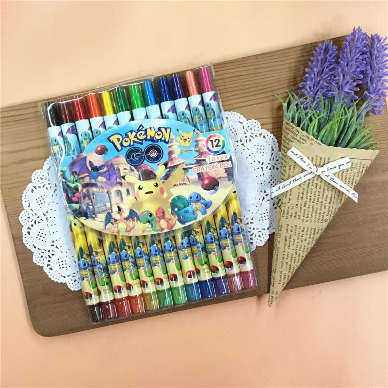 1012 cartoon cute 12 color rotating crayon creative painting stationery kindergarten children long crayons