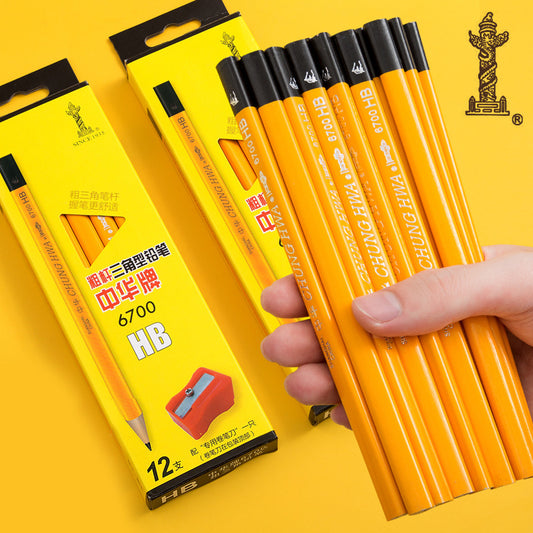 Chinese Pencil 6700 Large Triangle Bold Beginner Writing Kidsren's Correction Grip Hb Thick Rod Student Practice Calligraphy 2B