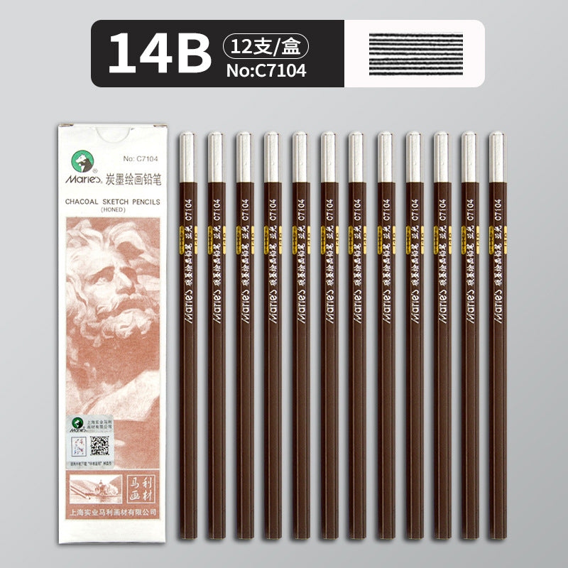 Marley Pencil Sketch Black Full Set Boxed Soft Medium Hard Charcoal Pen hb Art Drawing Exam Matte Sketch Pencil