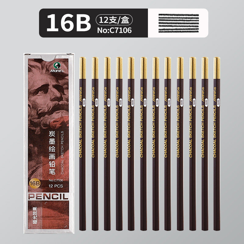 Marley Pencil Sketch Black Full Set Boxed Soft Medium Hard Charcoal Pen hb Art Drawing Exam Matte Sketch Pencil