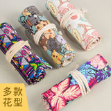 Handmade Canvas Pen Curtain 36/48/72 Holes Large Capacity Niche High-End Pencil Bag Student Sketch Stationery Cosmetics Bag