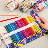 Handmade Canvas Pen Curtain 36/48/72 Holes Large Capacity Niche High-End Pencil Bag Student Sketch Stationery Cosmetics Bag