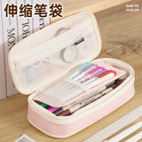 in stock Multi-layer Canvas Retractable Pencil Case Korean Simple High School Student Macaron Color-block Variable Large Capacity Pencil Case