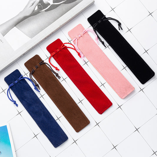 Multi-Color Double-Sided Thickened Velvet Drawstring Pencil Case, Simple Fabric Design, Single-Piece, Gold-Stamped Protective Pencil Case, Universal Type