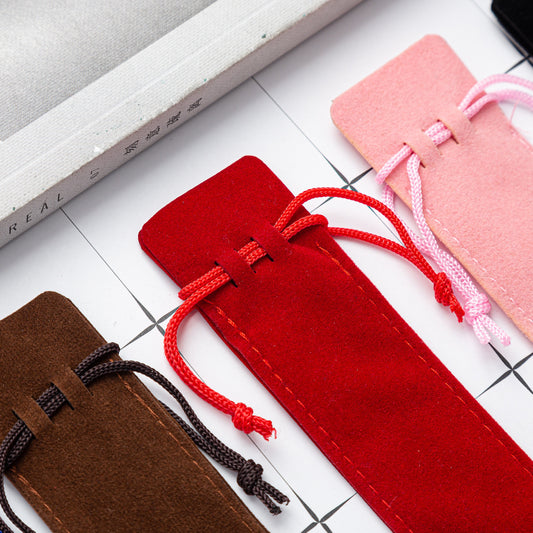 Multi-Color Double-Sided Thickened Velvet Drawstring Pencil Case, Simple Fabric Design, Single-Piece, Gold-Stamped Protective Pencil Case, Universal Type