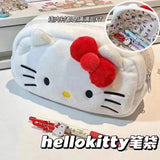 Japanese-Style Cartoon Kt Cat Ear Plush Pencil Case, High-Capacity, High-Appearance Value, Suitable for Middle and High School Students