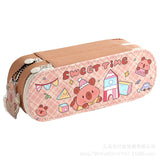 Pu Double-Layer Large-Capacity Pencil Case with Cartoon Capybara Theme, Pencil Box for Primary and Secondary School Students, Stationery Storage Bag with Compartments
