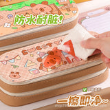 Pu Double-Layer Large-Capacity Pencil Case with Cartoon Capybara Theme, Pencil Box for Primary and Secondary School Students, Stationery Storage Bag with Compartments
