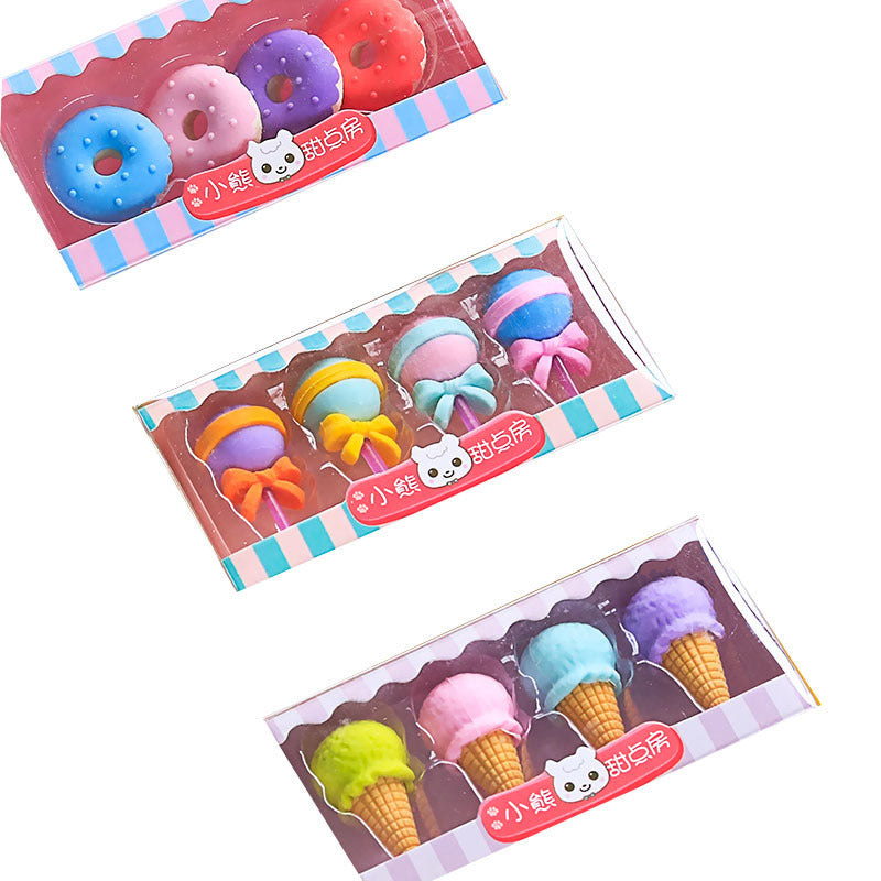 Creative modeling student rubber ice cream cake eraser set hamburger cartoon eraser Stationery Gift