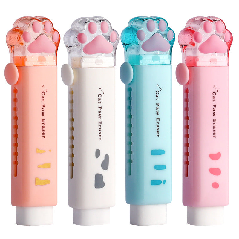 Cute Cat Claw Automatic Eraser Retractable Push-Pull Cartoon Student Eraser No Debris Push-Pull Eraser