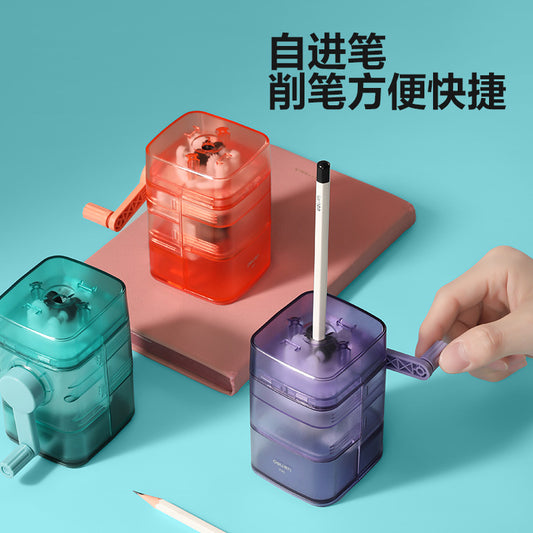 Deli X90 Automatic Pen-Feeding Pencil Sharpener Hand-Cranked Pencil Sharpener Manual Pencil Sharpener for Students
