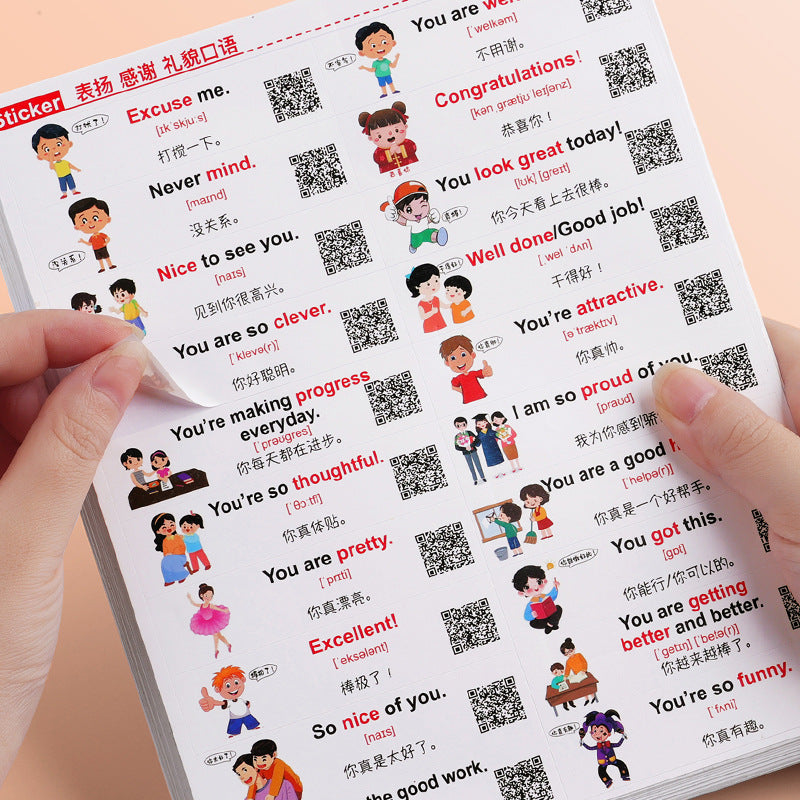 Family Situational English Stickers Daily Life Scene Spoken Language Children's Enlightenment English Word Learning Post-it Notes