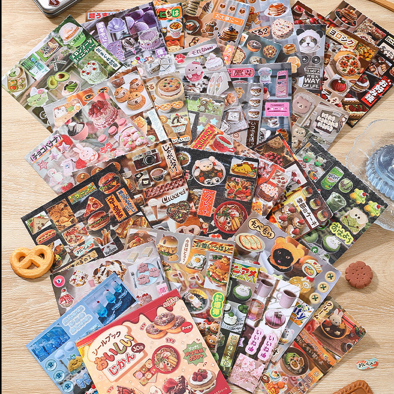 Core Mo Japanese Food Sticker Book Huge Thick Split Colorful Food Ancient Early Die Cut Sticker Book Cartoon Handbook Sticker