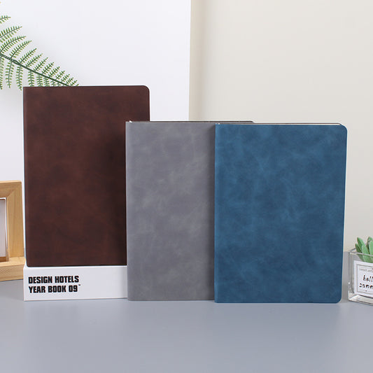 Business Soft Leather A5 Notebook, Customizable with Logo Printing, High-End Vintage Style, Suitable for Corporate Office Meeting Notes