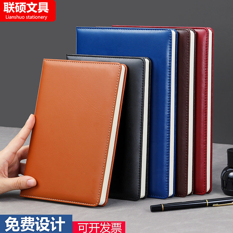 A5 business leather meeting notebook custom cover Logo classic pu notepad advertising gift box custom wholesale