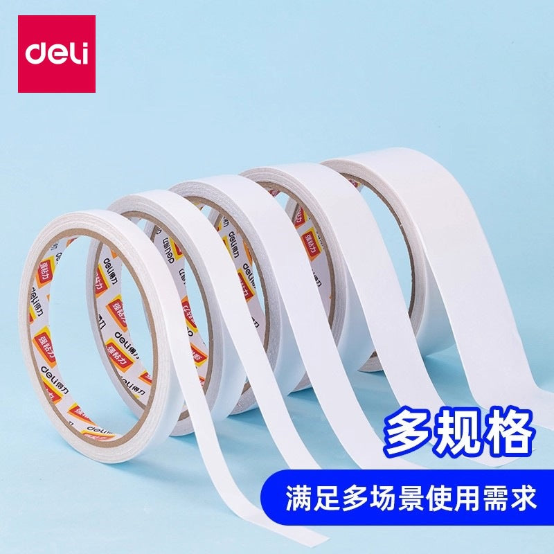 Deli Double-Sided Tape High Viscosity Strong Fixing Adhesive Children's Craft Double-Sided Tape Cotton Paper Tape Hand-Tearable Adhesive