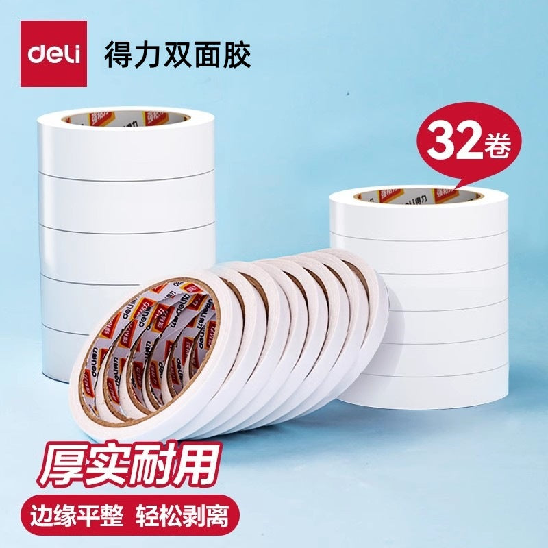 Deli Double-Sided Tape High Viscosity Strong Fixing Adhesive Children's Craft Double-Sided Tape Cotton Paper Tape Hand-Tearable Adhesive