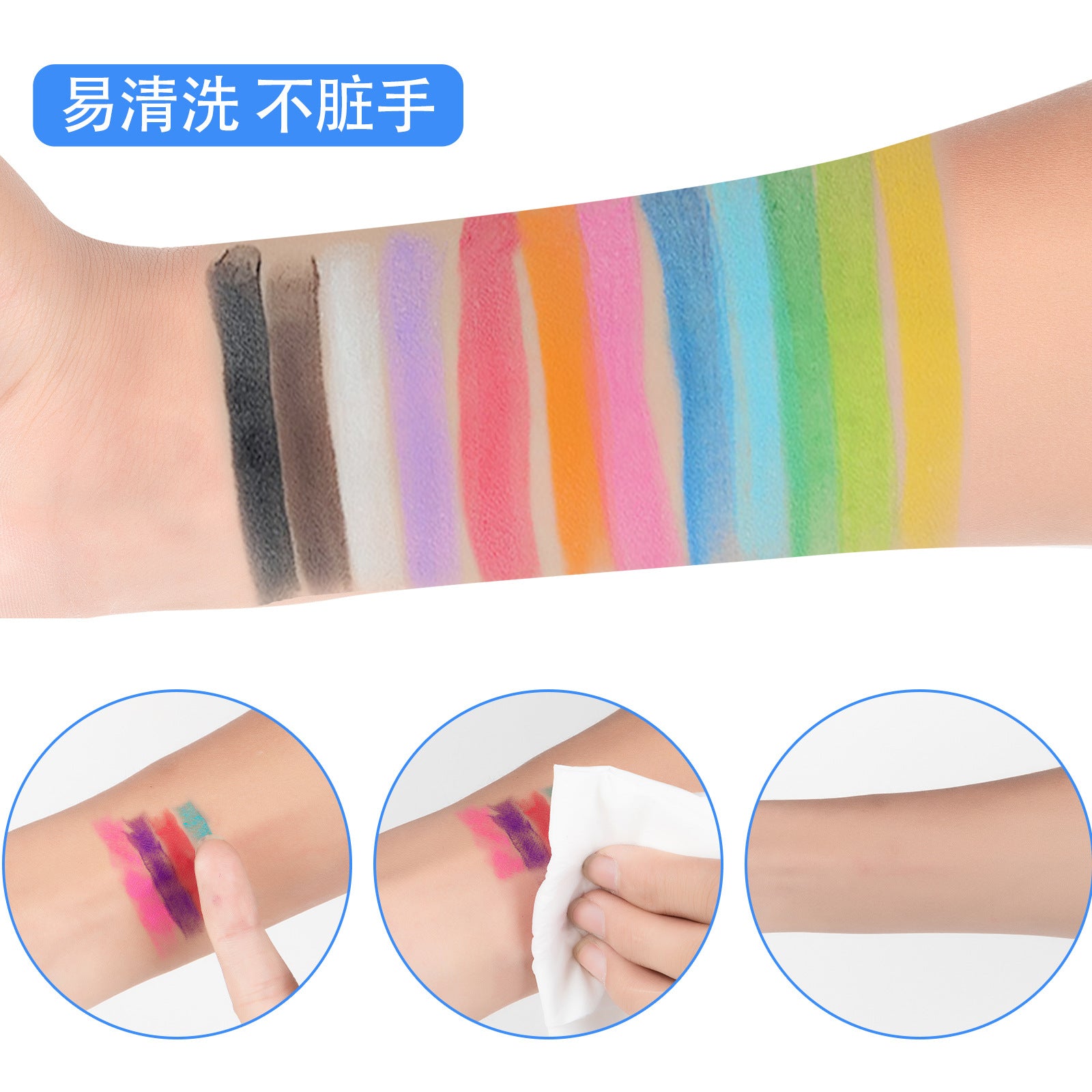 Children's Face Paint Crayons, Easy-To-Clean Body Painting Water-Soluble Graffiti Set, 12-Color Rotating Model