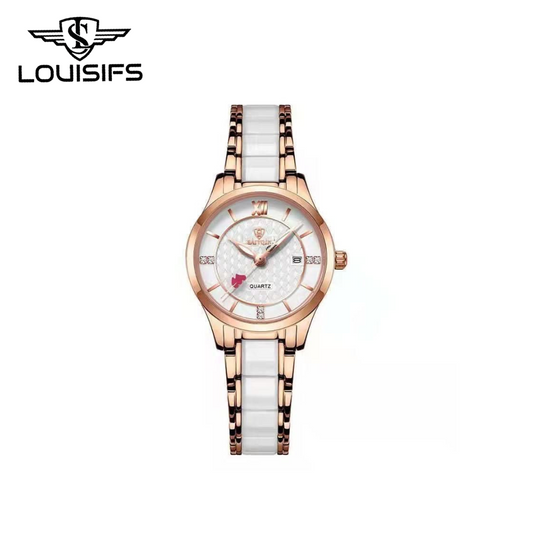 LOUISIFS Luxury Ceramic Women's Watch – Waterproof Heart-to-Heart Timepiece Elegant Design