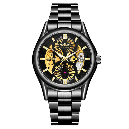 Winner Skeleton Automatic Mechanical Watch for Men – Stainless Steel Waterproof Timepiece