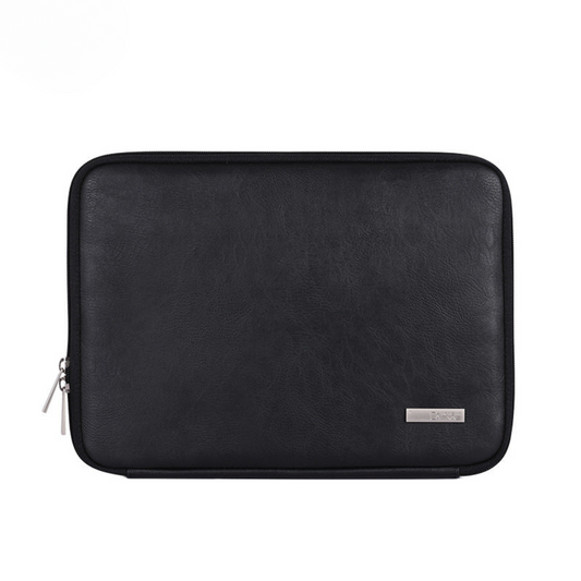 Black PU Leather Laptop Sleeve for MacBook – Shock-Resistant Zipper Case (13–16.2 Inch)