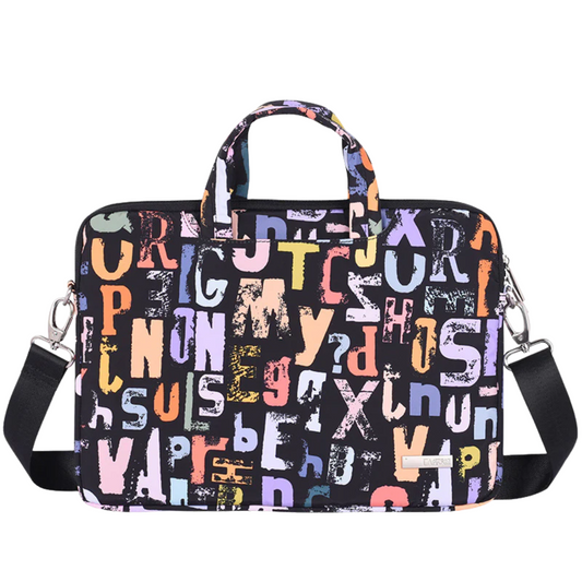 Laptop Shoulder Bag – Waterproof Polyester Case with Multicolor Alphabet Print (13"-15")