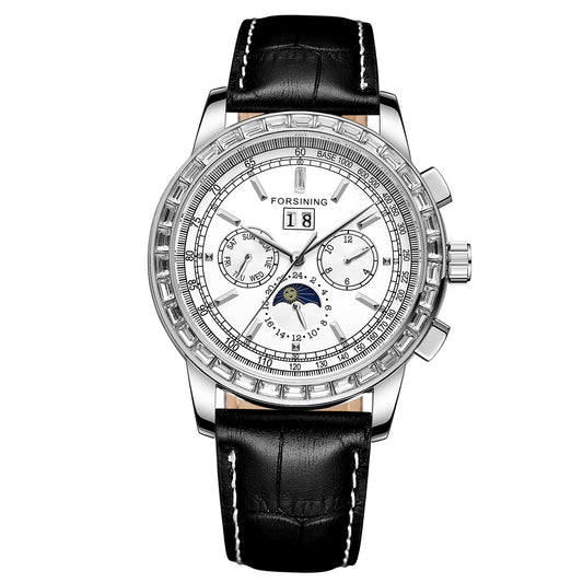 Men’s Rhinestone Mechanical Watch – Multifunction Semi-Automatic Timepiece
