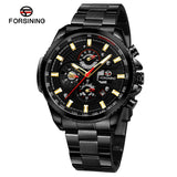 FORSINING Men's Mechanical Watch – Luminous Chronograph, Steel Strap, Auto Calendar