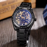 T-Winner Men’s Automatic Mechanical Watch – Stainless Steel Skeleton Wristwatch