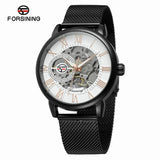 Forsining Men’s Mechanical Skeleton Watch – Mesh Strap Fashion Timepiece with Hollow Dial