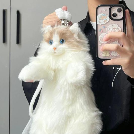 Plush Ragdoll Cat Backpack – Soft Toy Shoulder Bag for Girls' Gifts & Travel