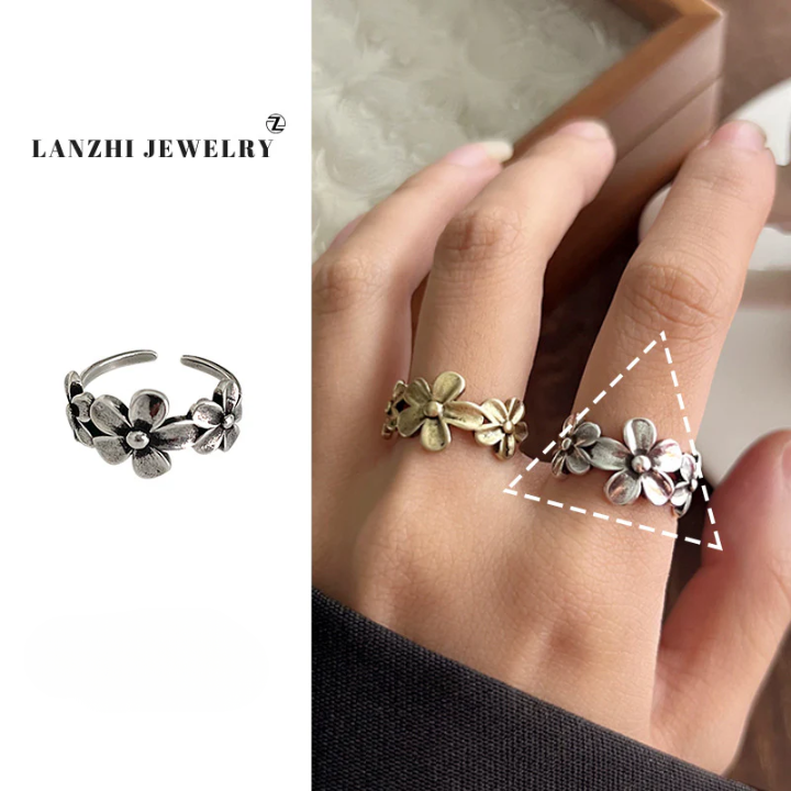 Vintage Flower Open Ring for Women – Adjustable Silver & Gold Retro Statement Jewelry