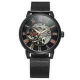 Forsining Men’s Mechanical Skeleton Watch – Mesh Strap Fashion Timepiece with Hollow Dial