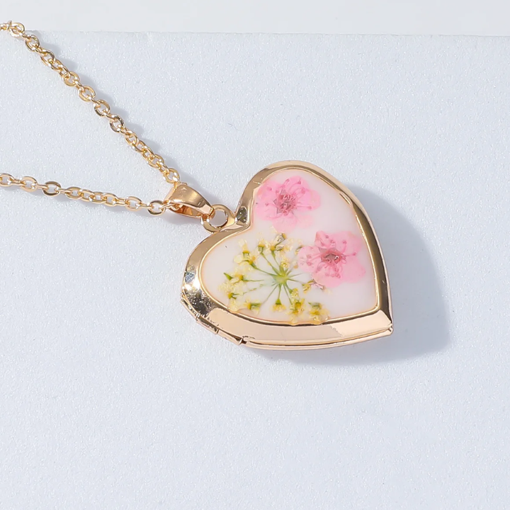 Handmade Heart-Shaped Copper Necklace – Forget-Me-Not Pendant