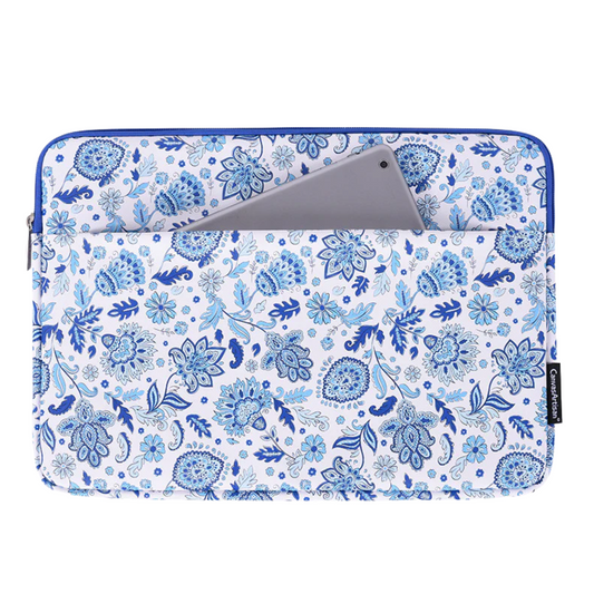 Waterproof Laptop Sleeve – PU Leather, Shockproof Inner Case with Blue Paisley Print