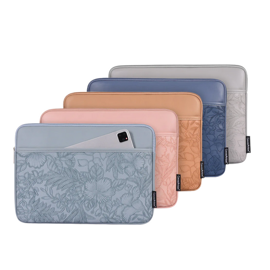 Laptop Sleeve with Front Pocket – Fits Dell, Huawei & More – Floral Embossed Design