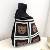 Stylish Black & White Heart Knitted Hobo Bag