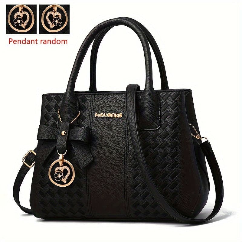 Embroidery Handbag in solid color with Elegant Top Handle