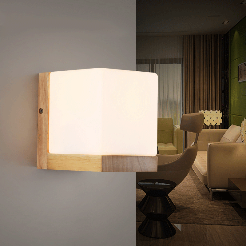 Modern Wood & Glass Wall Lamp – LED Bedroom & Aisle Light for Home Decor